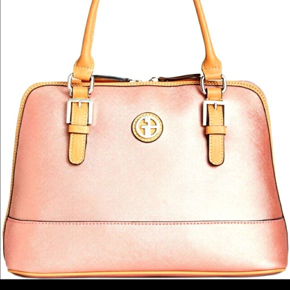Gianni Bini Handbags - Gianni Bini Rose Gold Domed Saffiano Satchel